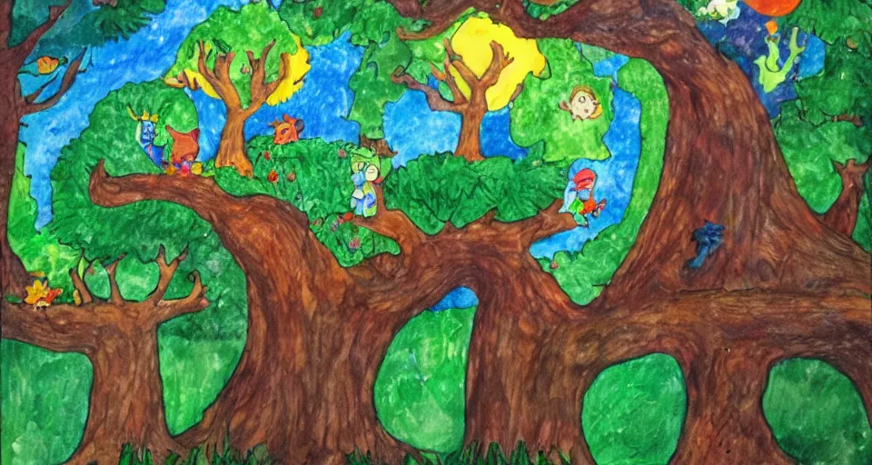 Image similar to Enchanted and magic forest, by a 8 years old kid,