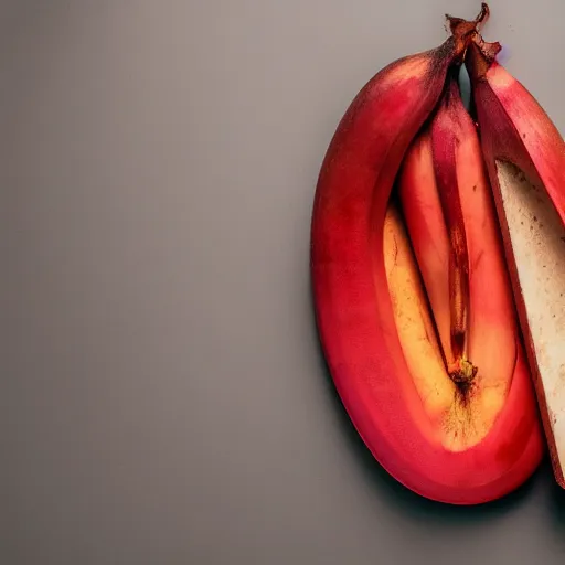 Image similar to photographic image of a red banana, on top of a yellow book, on top of a dining table, detailed, HD, cinematic