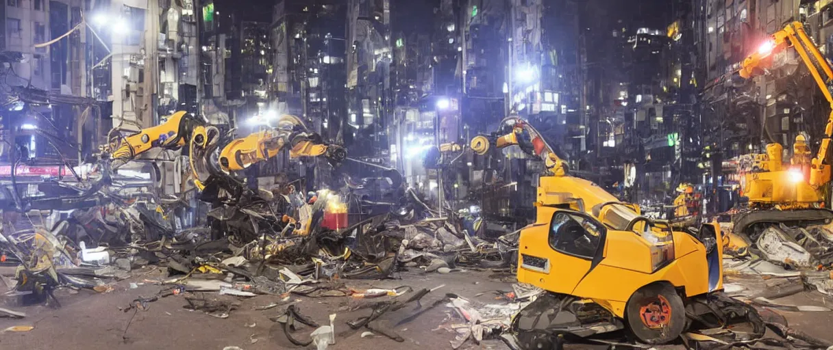 Image similar to rescue robot, disaster in the city, night, shinji aramaki