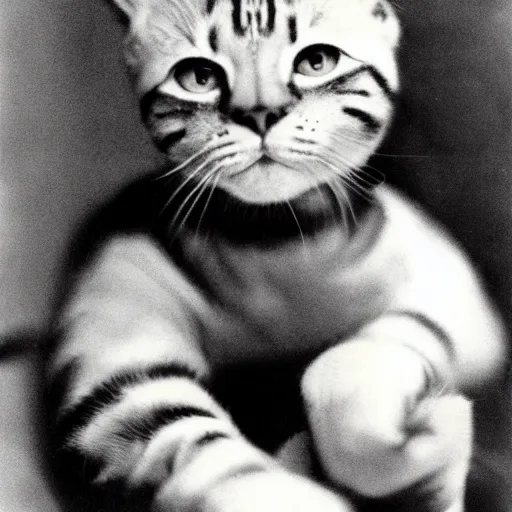 Prompt: First human cat hybrid, circa 1978, photography
