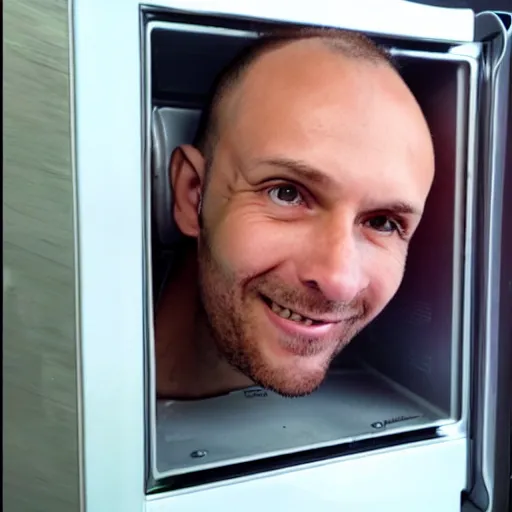 Prompt: man inside a microwave, selfie