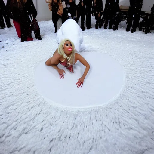 Image similar to lady gaga making a snow angel