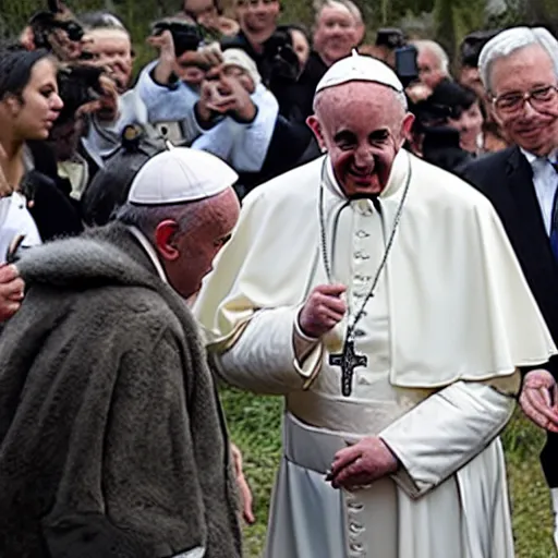 Image similar to pope Francis visiting a ape sanctuary