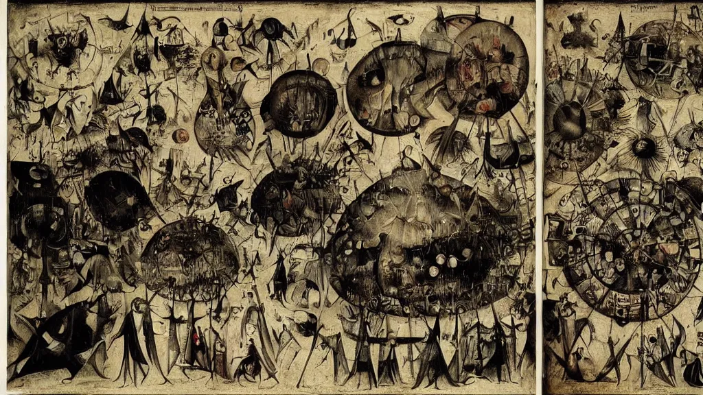 Prompt: a beauty is a virus television, dreamy painting of coronavirus, dark, sinister, detailed scientific epidemology contagion math diagram, by Ernst Haeckl and Hieronymous Bosch