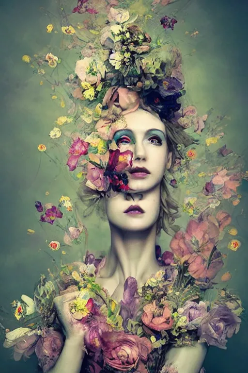 Prompt: beautiful elven women clothed in flowers by malgorzata kmiec and alberto seveso, floral, ethereal, elegant