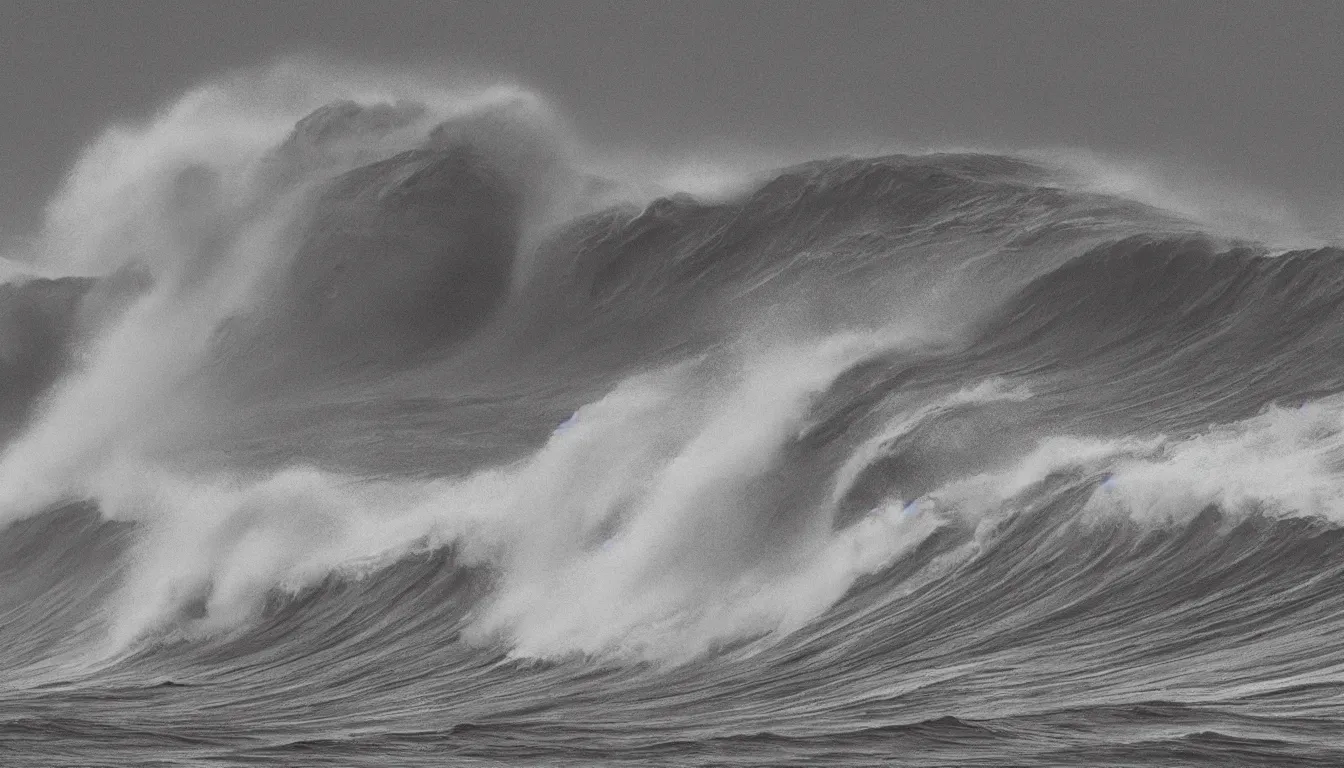 Image similar to Crashing ocean wave by Moebius, minimalist, detailed, grayscale