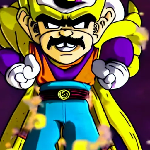 Prompt: Wario, still frame from Dragon Ball Super