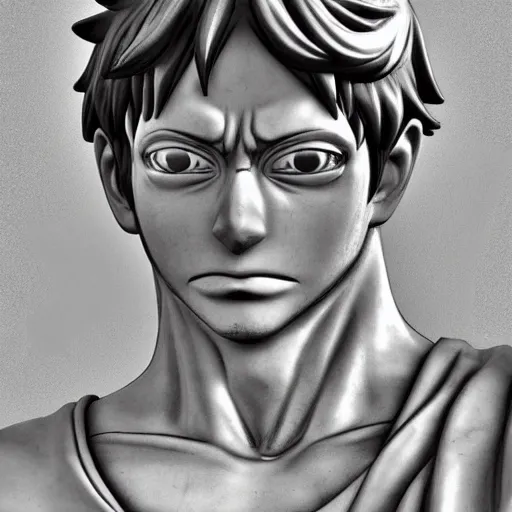 Image similar to Luffy as a Marble Statue, epic detail, photorealistic, sharp focus, anime style