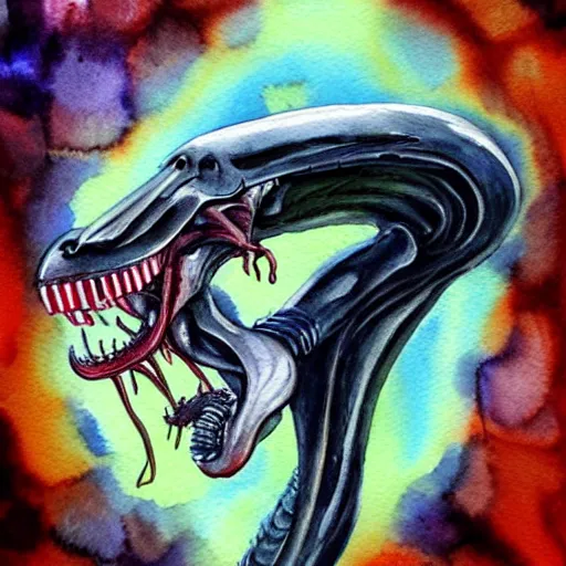 Image similar to xenomorph, watercolor