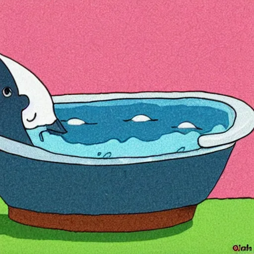 Prompt: whale in a bathtub, cartoon,