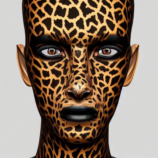 Prompt: portrait human - giraffe hybrid, scaley black onyx skin