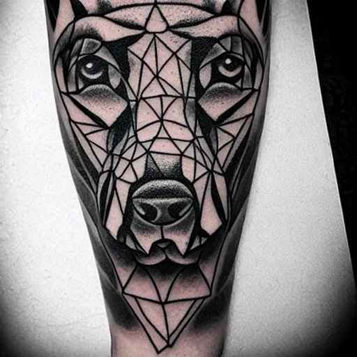 Image similar to tattoo design, stencil, tattoo stencil, traditional, a world famous tattoo of a geometric dog
