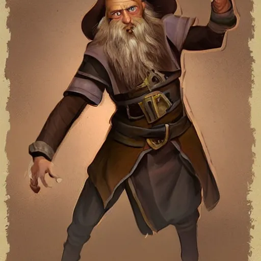 Image similar to Tarski Fiume, half-elf Time Wizard who looks like a young John Malkovich but with short brown hair and a beard, iconic character art by Wayne Reynolds for Paizo Pathfinder RPG