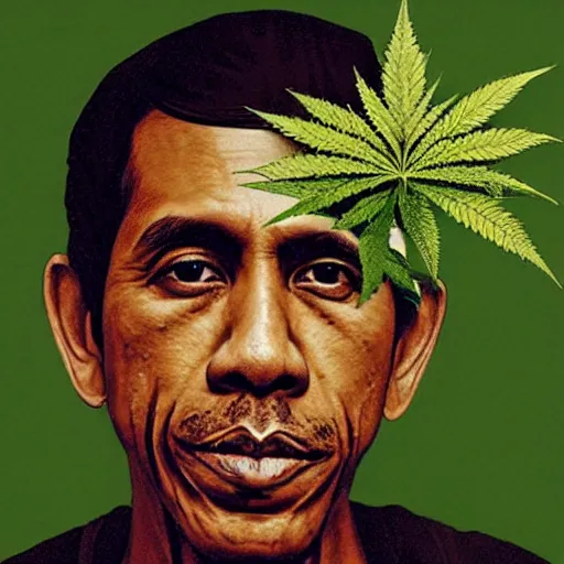 Prompt: jokoweedodo, weed, hemp, jokowi, fresco, fine portrait