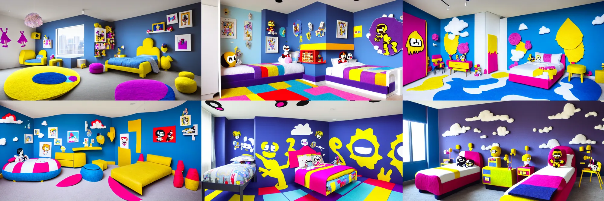 Prompt: premium children's bedroom design, inspired by undertale, made of felt, chicago, shanghai, penthouse