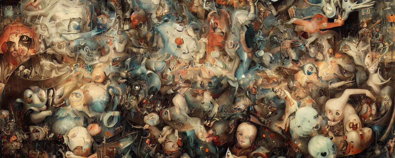 Image similar to LSD Nightmare Trip by Hieronymus Bosch and James Jean, Ross Tran, HD, hypermaximalist, 8k, surreal oil painting, highly detailed, dream like, masterpiece