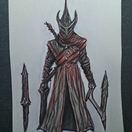 Image similar to child crayon drawing of bloodborne