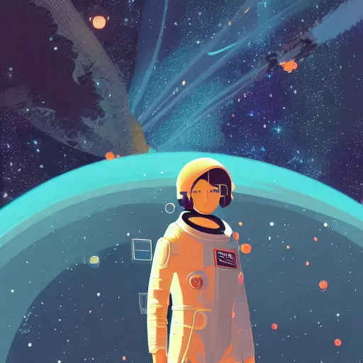 Image similar to model jessica alba light novel illustration as an astronaut by makoto shinkai by victo ngai by