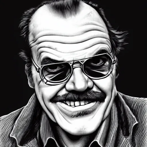 Image similar to a portrait of Jack Nicholson drawn by Robert Crumb