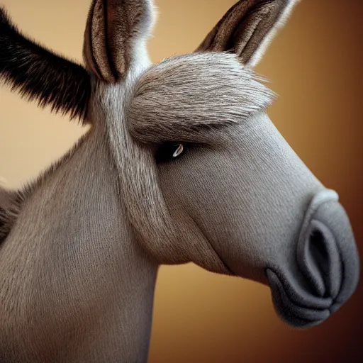 Image similar to a donkey in the style of pamela anderson, very detailed, 4 k, photorealistic