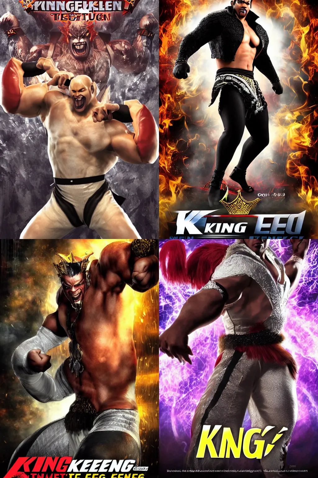 Prompt: promotional poster of King from Tekken, posing in a wrestling ring, fire