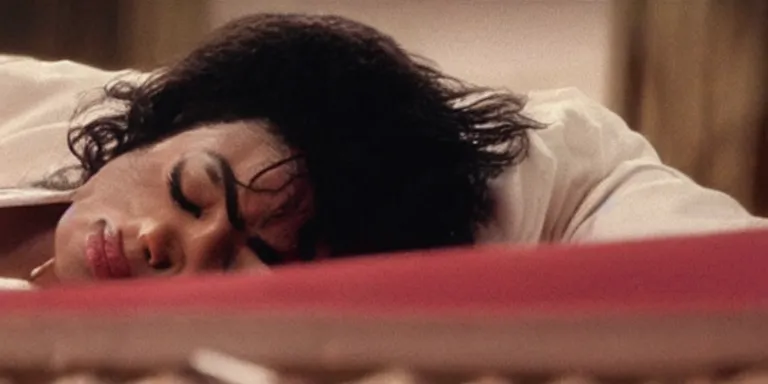 Image similar to news still of michael jackson asleep within a coffin, cinematic-shot, 4k