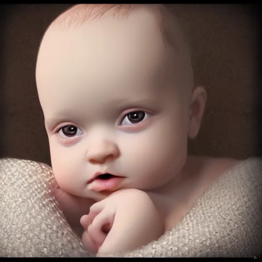 Image similar to very cute baby life like Realistic PBR 3D Model, but as a photograph by Annie Leibovitz, daz3d genesis iray, v-ray, unreal engine, HDRI shaders, 8k,intricate, elegant, highly detailed, centered, smooth, sharp focus,