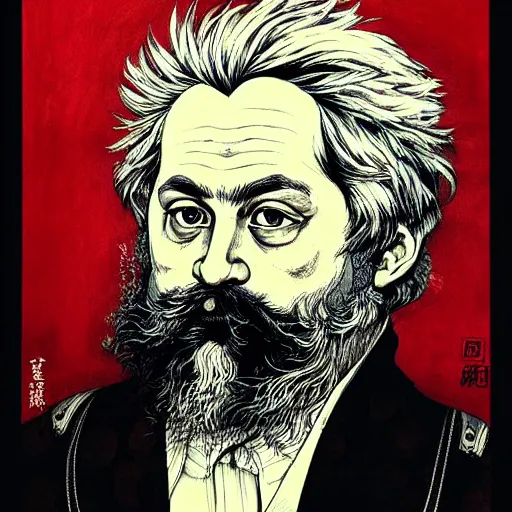 Image similar to portrait painted of marx in ian mcque style drawn by vania zouravliov and takato yamamoto, intricate acrylic gouache painting, high detail, sharp high detail, artstation