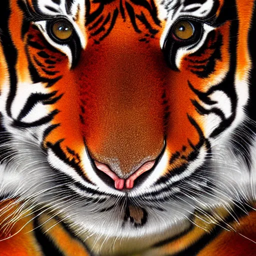 Image similar to a tiger with the face of an insect, extreme detail, digital art, mist