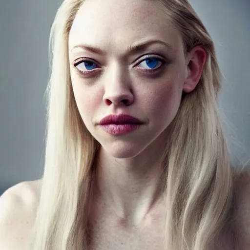 Prompt: photo of amanda seyfried, full platinum blond, pale skin, freckle, by annie leibovitz, realistic, high detail, high quality, trending on pinteresst