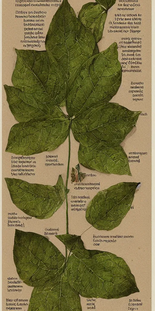 Prompt: scan of the leaves of an old cursed herbarium, by john howe, infographic, textbook, marginalia