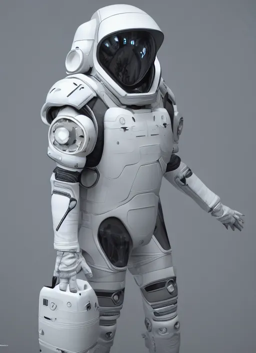 Prompt: a Photorealistic dramatic hyperrealistic render of a futuristic exospacesuit,Ultra realistic details,glossy white,weathered surfaces,by Vitaly Bulgarov and Mike Nash,Beautiful dramatic dark moody tones and lighting,cinematic atmosphere,studio lighting,shadows,dark background, Octane render,8K