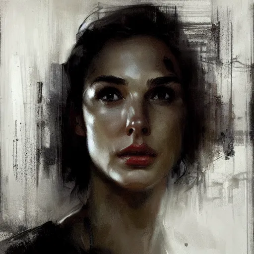 Image similar to portrait of gal gadot, shades of gray by jeremy mann