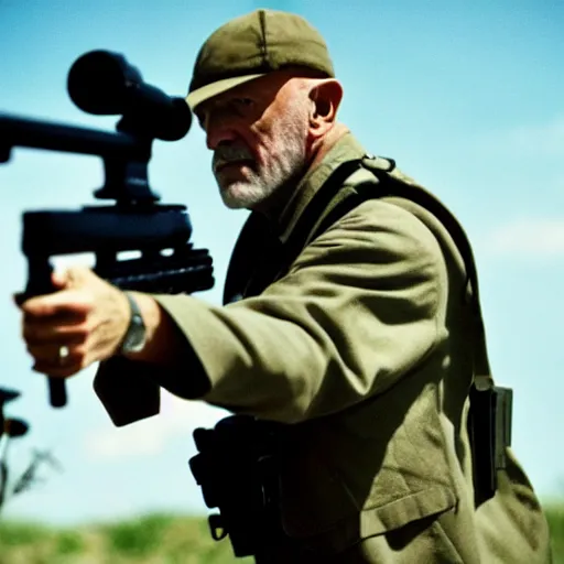 Image similar to Film still of Mike Ehrmantraut aiming with a !!!sniper rifle!!!, 4k, !!highly detailed!!