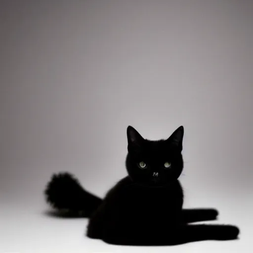 Prompt: studio photograph of a black cat sitting in a white room|sinister