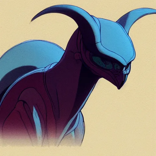 Image similar to concept art painting of an alien animal creature, detailed, cel shaded, in the style of makoto shinkai and moebius and james gurney