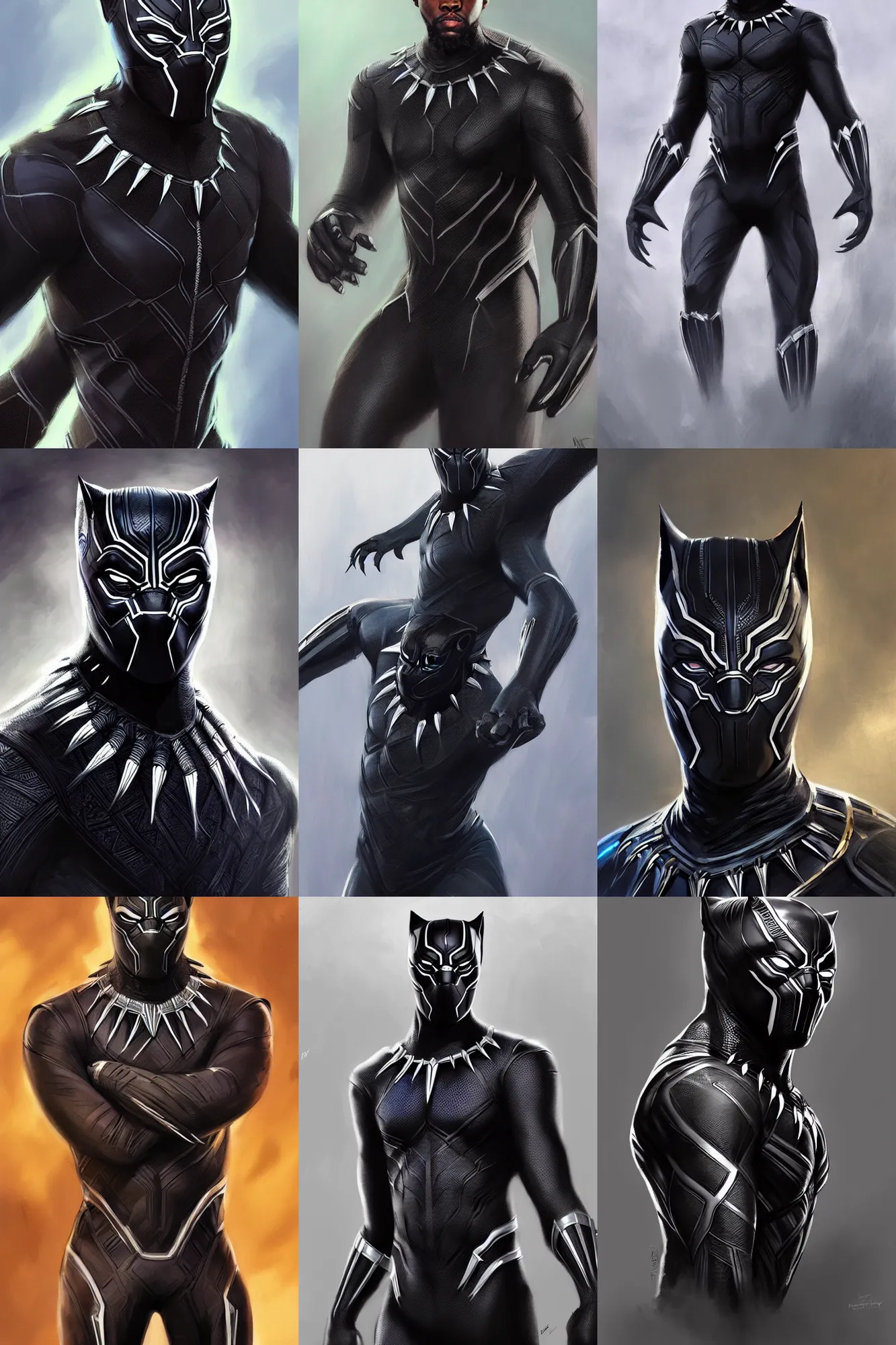Prompt: full length portrait of black panther from marvel cinematic universe by mandy jurgens, highly detailed, portrait, scifi, digital painting, artstation, concept art, smooth, sharp focc