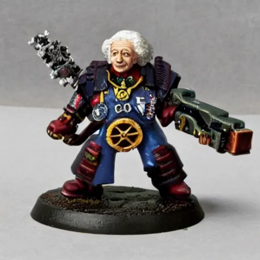 Prompt: Albert Einstein flying a Warhammer 40k Storm Speeder