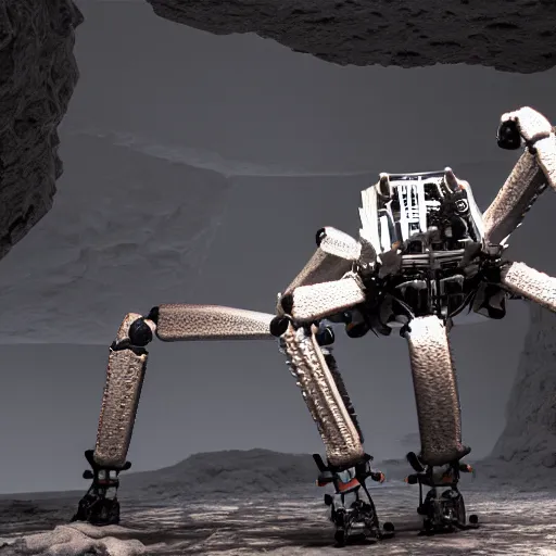 Image similar to hexapod robots in cave, ambient occlusion, vray