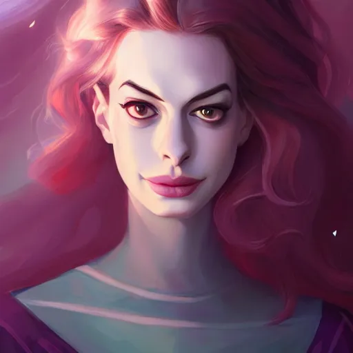 Image similar to a portrait of a beautiful Anne Hathaway witch, art by lois van baarle and loish and ross tran and rossdraws and sam yang and samdoesarts and artgerm, digital art, highly detailed, intricate, sharp focus, Trending on Artstation HQ, deviantart, unreal engine 5, 4K UHD image