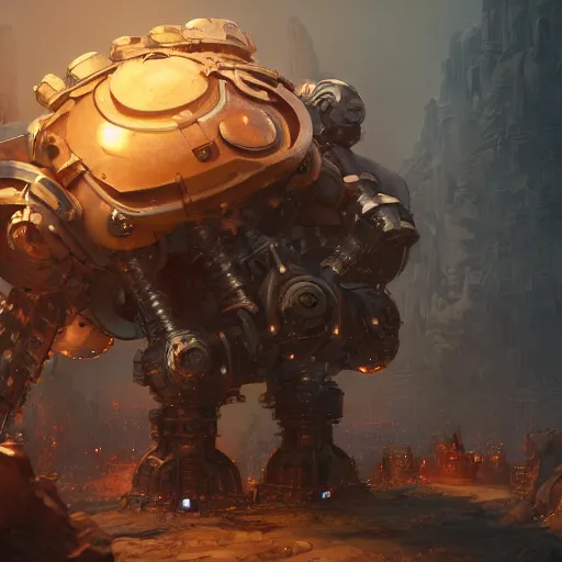 Prompt: a Steam powered mechanical golem, forward facing angle, studio background, character design, stunning 3d render , art by Tooth Wu and riot studios, 8k octane beautifully detailed render, post-processing, extremely hyperdetailed, intricate complexity, masterpiece, trending on artstation