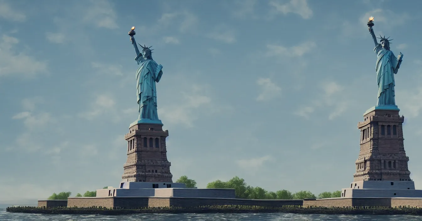 Image similar to the statue of liberty is riding chopper, nice atmosphere, cinematic composition, depth, defocus, rendered in vray, raytracing, by ilm, digital domain, weta digital