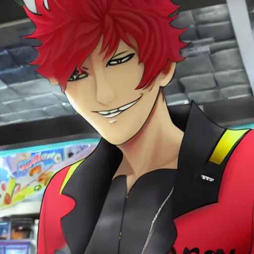 Image similar to ryuji from persona 5 at mcdonald's, highly detailed, anime