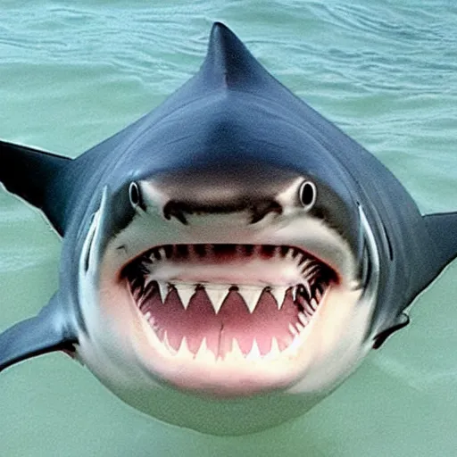 Image similar to a shark with markipliers face