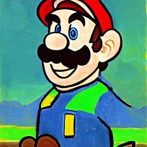 Image similar to portrait of super mario from Nintendo, painted by Vincent van gogh