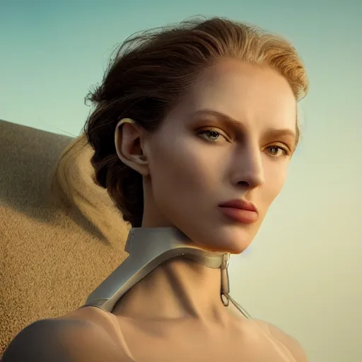 Image similar to portrait of a stunningly beautiful futuristic female, depth of field, zeiss lens, detailed, symmetrical, centered, fashion photoshoot, by Annie Leibovitz and Steve McCurry, David Lazar, Jimmy Nelsson, Breathtaking, 8k resolution, extremely detailed, beautiful, establishing shot, artistic, hyperrealistic, beautiful face, octane render