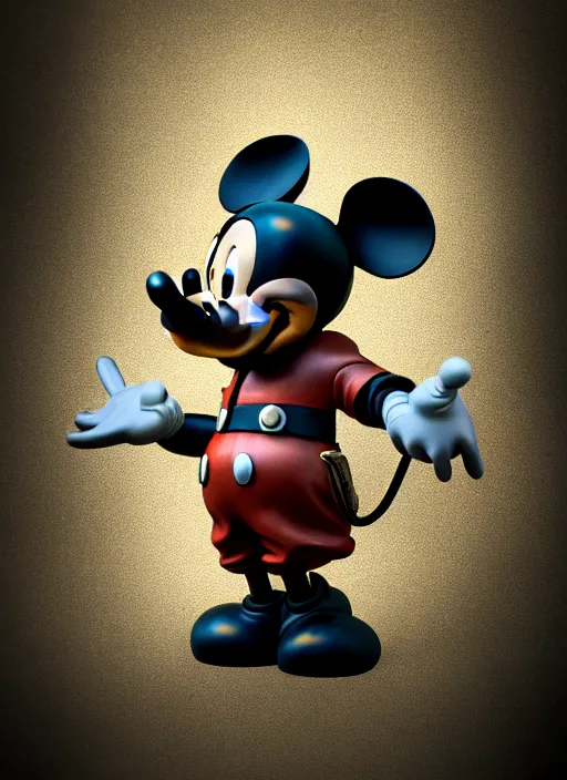 Image similar to 1 9 4 5 wartime mickey mouse head, gas mask, automotive, flower pop, porcelain, fractal, leathery, wet, broken, melting, rococo, mycelium, baroque, sumerian, radiant alien, magic kingdom, octane render, high detail