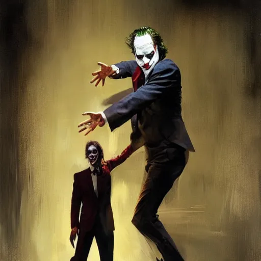 Image similar to matthew mcconaughey as joker, dynamic pose, painted by wenjun lin, greg rutkowski