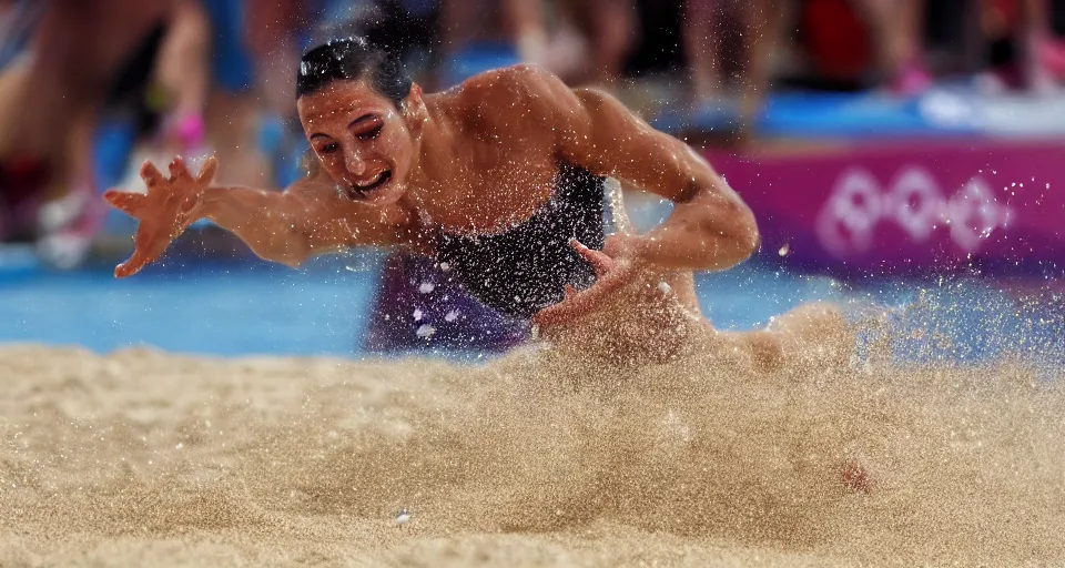 Image similar to olympic swimming in sand instead of water, extremely coherent, motion blur