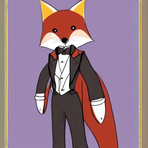 Image similar to male fox wearing tuxedo, anime style, victorian era